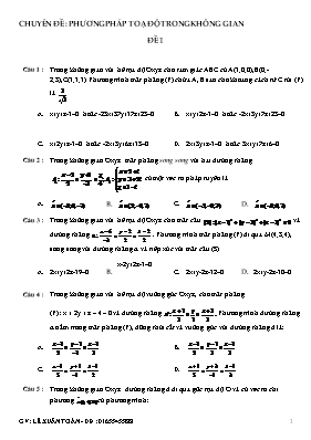 Toán học khối 12 - Chuyên đề Phương pháp toạ độ trong không gian